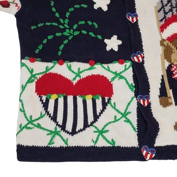Vintage Eagle's Eye Cardigan Sweater Patriotic Red White & Blue 4th July Sz S - Picture 3 of 10